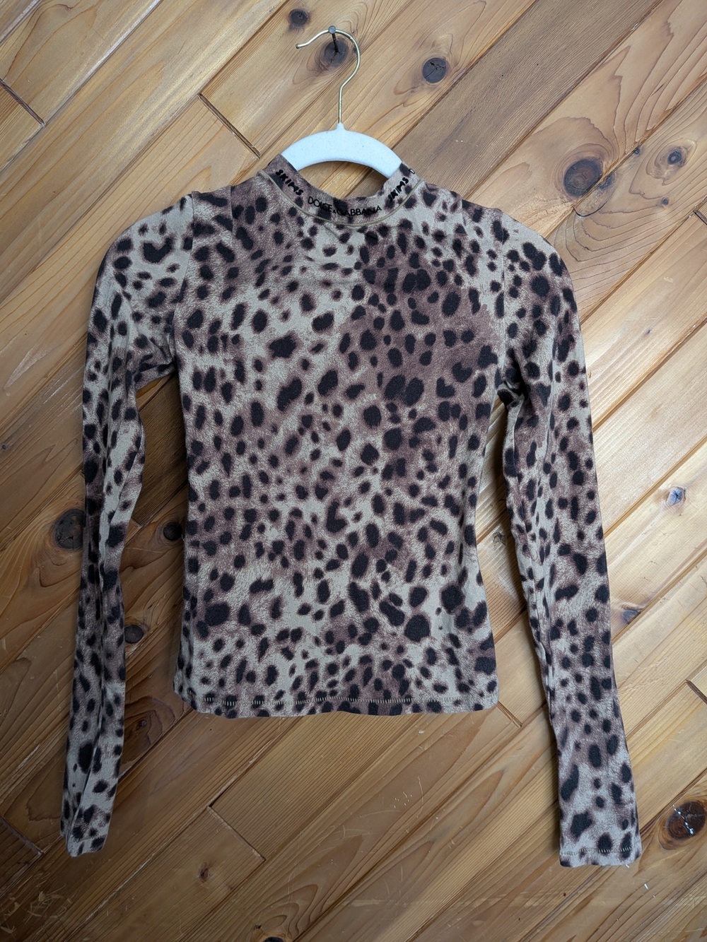 SKIMS x Dolce & Gabbana Leopard Cotton Jersey Long Sleeve Top Mock Neck XS